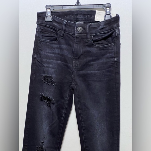 “American Eagle Outfitters” SZ: (00R) Black Distressed Super Stretch Jeans NWT - Picture 7 of 7